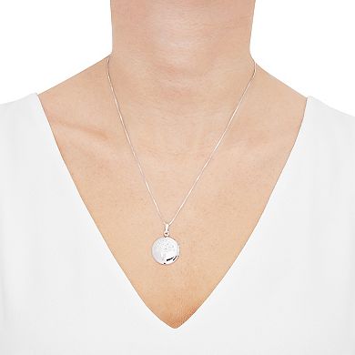 Sterling Silver Round Locklet Laser Tree of Birds Pendant Necklace