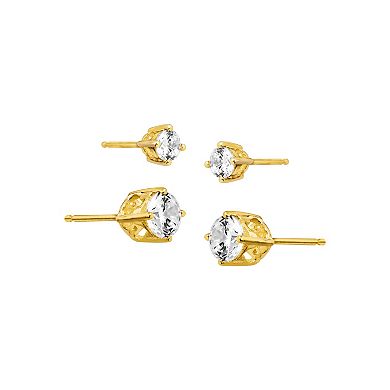 18k Gold Over Silver Cubic Zirconium Stud Earring Duo Set