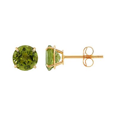 10k Gold Round Peridot Stud Earrings