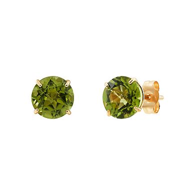 10k Gold Round Peridot Stud Earrings
