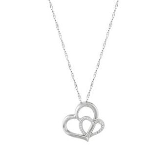 Sterling Silver 1/10 Carat T.W. Diamond Interlock Double Heart Pendant Necklace