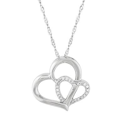 Sterling Silver 1/10 Carat T.W. Diamond Interlock Double Heart Pendant Necklace
