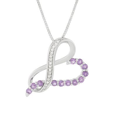 Sterling Silver Amethyst & Diamond Accent Heart Pendant Necklace