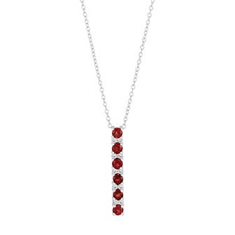 Sterling Silver Garnet & Lab-Created White Sapphire Linear Pendant Necklace