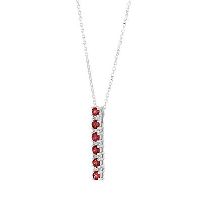 Sterling Silver Garnet & Lab-Created White Sapphire Linear Pendant Necklace