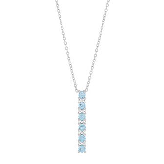 Sterling Silver Swiss Blue Topaz & Lab-Created White Sapphire Linear Pendant Necklace