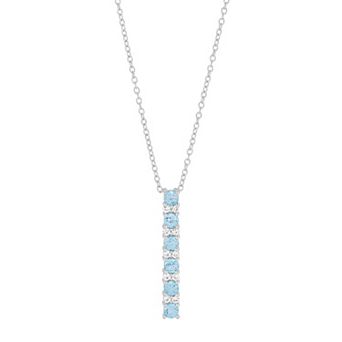 Sterling Silver Swiss Blue Topaz & Lab-Created White Sapphire Linear Pendant Necklace