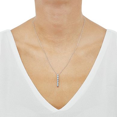 Sterling Silver Swiss Blue Topaz & Lab-Created White Sapphire Linear Pendant Necklace