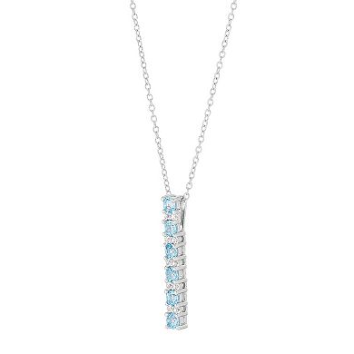 Sterling Silver Swiss Blue Topaz & Lab-Created White Sapphire Linear Pendant Necklace