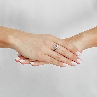 18k Rose Gold Over Silver Nano Morganite & Cubic Zirconium Ring
