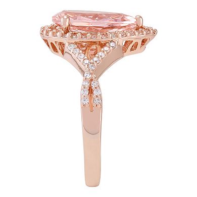 18k Rose Gold Over Silver Nano Morganite & Cubic Zirconium Ring