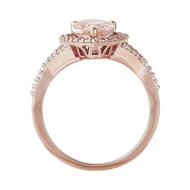 18k Rose Gold Over Silver Nano Morganite & Cubic Zirconium Ring