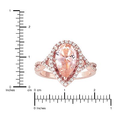 18k Rose Gold Over Silver Nano Morganite & Cubic Zirconium Ring