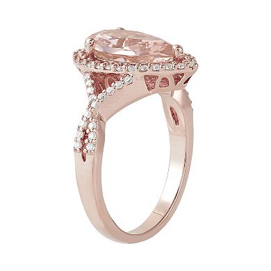 18k Rose Gold Over Silver Nano Morganite & Cubic Zirconium Ring