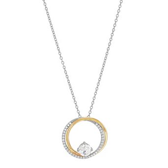 Sterling Silver & 14k Gold Over Sterling Cubic Zirconium Circle Drop Pendant Necklace