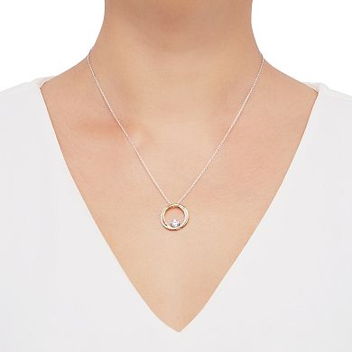 Sterling Silver & 14k Gold Over Sterling Cubic Zirconium Circle Drop Pendant Necklace