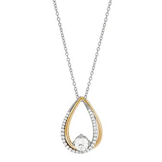 Sterling Silver & 14k Gold Over Sterling Cubic Zirconium Pear Shape Drop Pendant Necklace