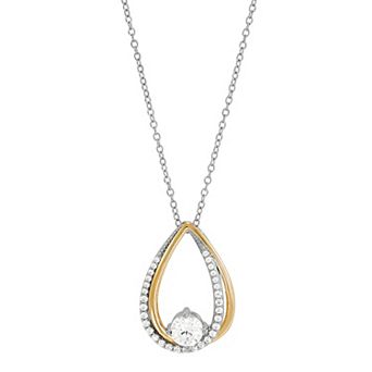 Sterling Silver & 14k Gold Over Sterling Cubic Zirconium Pear Shape Drop Pendant Necklace