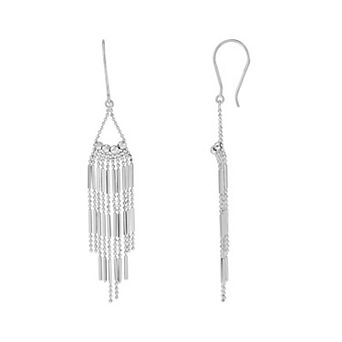 Sterling Silver Polish & Diamond-Cut Chandelier Beaded Bar Drop Earrings