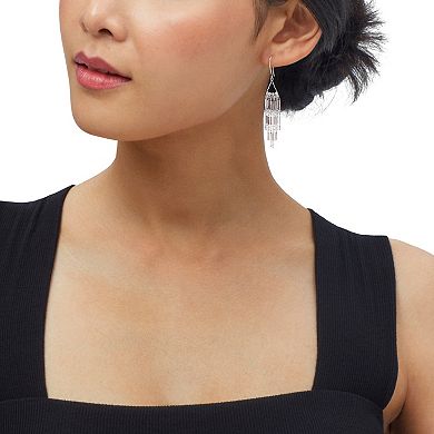 Sterling Silver Polish & Diamond-Cut Chandelier Beaded Bar Drop Earrings