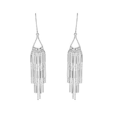 Sterling Silver Polish & Diamond-Cut Chandelier Beaded Bar Drop Earrings