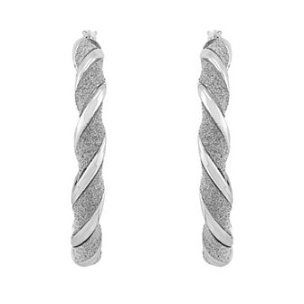 Sterling Silver Polish Glitter Twist Hoop Earrings