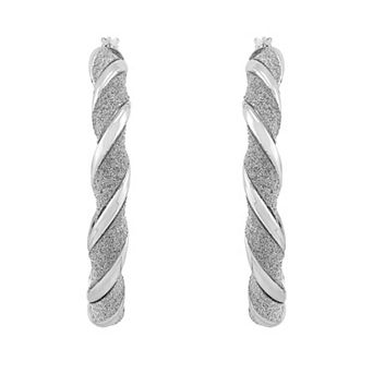 Sterling Silver Polish Glitter Twist Hoop Earrings