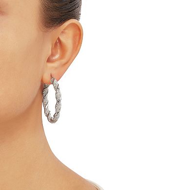 Sterling Silver Polish Glitter Twist Hoop Earrings