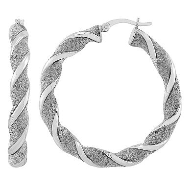 Sterling Silver Polish Glitter Twist Hoop Earrings