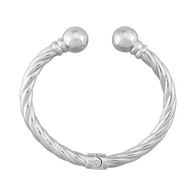 Sterling Silver Polish Twist Cuff with Beads Bangle Bracelet