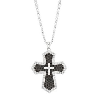 Sterling Silver Black Spinel & Cubic Zirconium Cross Pendant Necklace