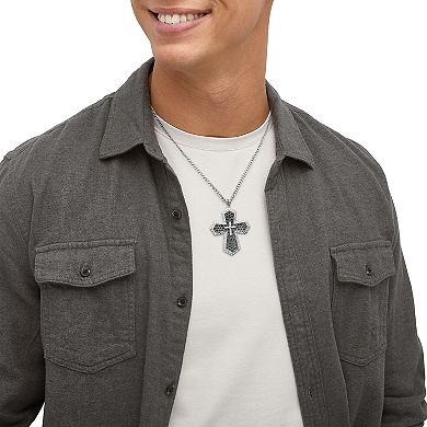 Sterling Silver Black Spinel & Cubic Zirconium Cross Pendant Necklace