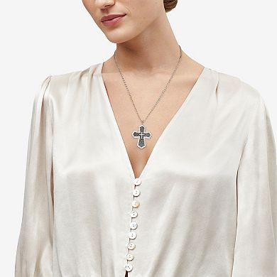 Sterling Silver Black Spinel & Cubic Zirconium Cross Pendant Necklace