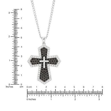 Sterling Silver Black Spinel & Cubic Zirconium Cross Pendant Necklace