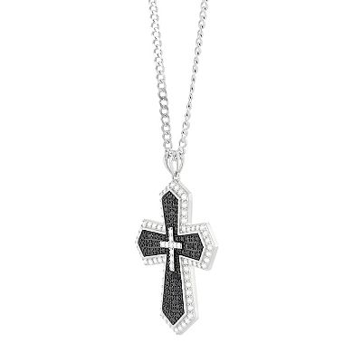 Sterling Silver Black Spinel & Cubic Zirconium Cross Pendant Necklace