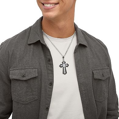 Sterling Silver Cubic Zirconium & Black Spinel Cross Pendant Necklace
