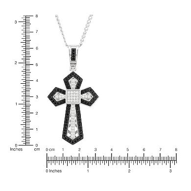 Sterling Silver Cubic Zirconium & Black Spinel Cross Pendant Necklace