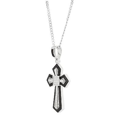 Sterling Silver Cubic Zirconium & Black Spinel Cross Pendant Necklace