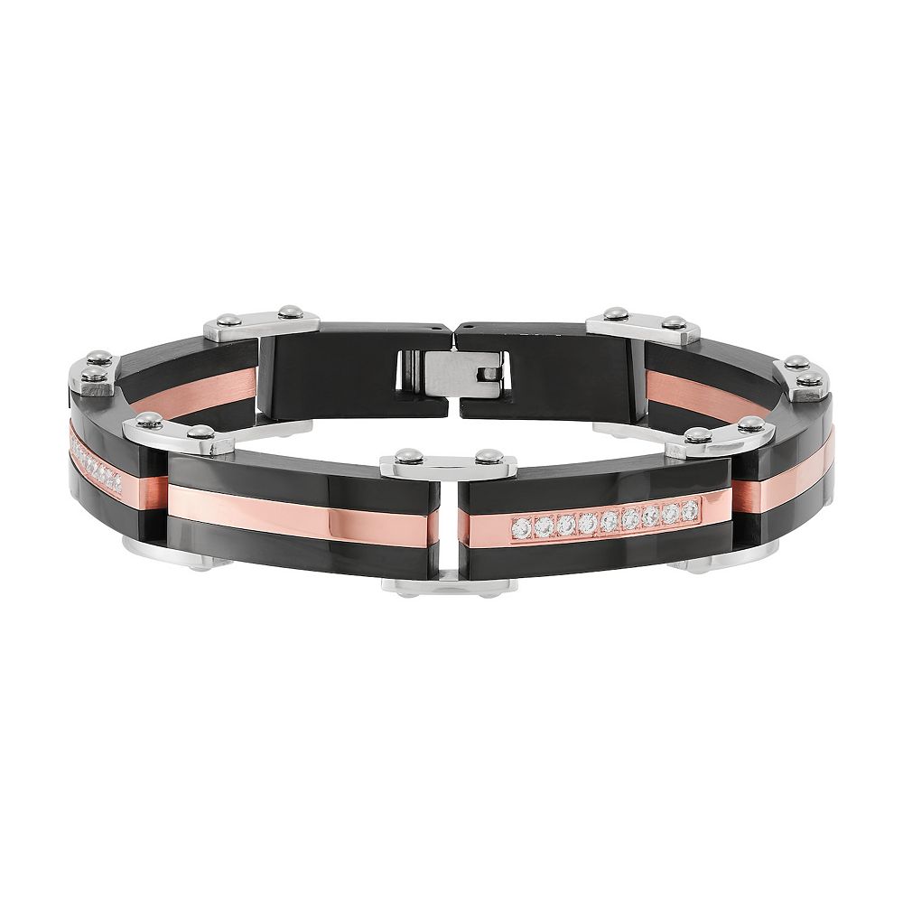 Men's Stainless Steel Cubic Zirconium Link Bracelet