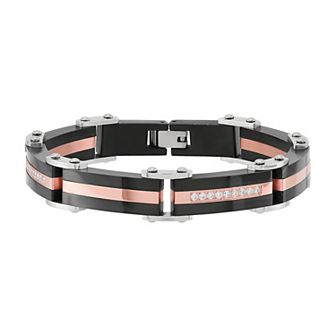 Men's Stainless Steel Cubic Zirconium Link Bracelet