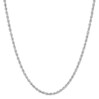10k White Gold Polish 2.3 mm. Hollow Rope Chain