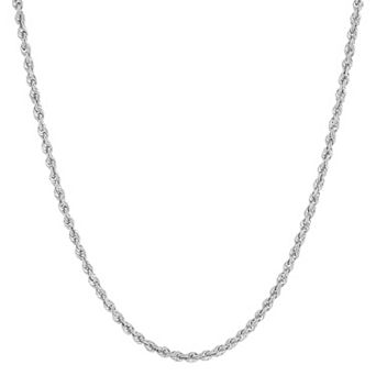10k White Gold Polish 2.3 mm. Hollow Rope Chain