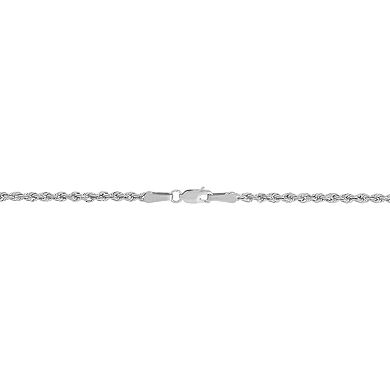 10k White Gold Polish 2.3 mm. Hollow Rope Chain