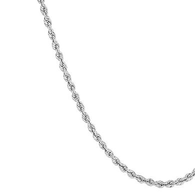 10k White Gold Polish 2.3 mm. Hollow Rope Chain