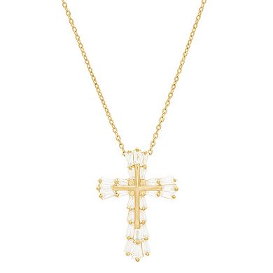 18k Gold Over Silver Baguette Cubic Zirconium Cross Pendant Necklace