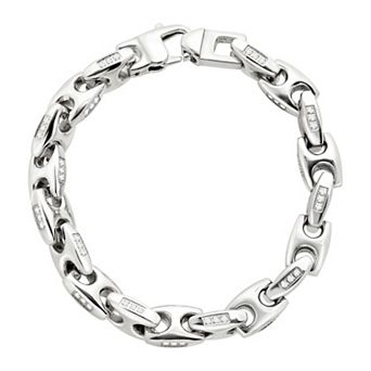 Stainless Steel Cubic Zirconium Men's Mariner Link Bracelet