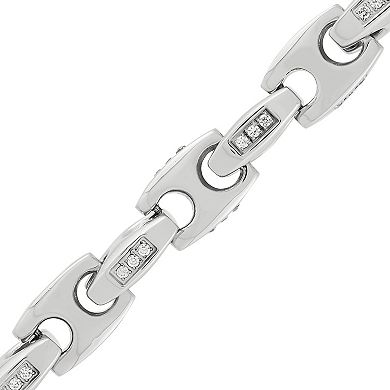 Stainless Steel Cubic Zirconium Men's Mariner Link Bracelet