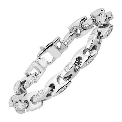 Stainless Steel Cubic Zirconium Men's Mariner Link Bracelet