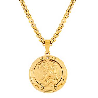 Ion-Plated Stainless Steel Diamond Accent St. Michael Medal Pendant Necklace