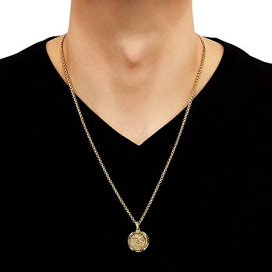 Ion-Plated Stainless Steel Diamond Accent St. Michael Medal Pendant Necklace